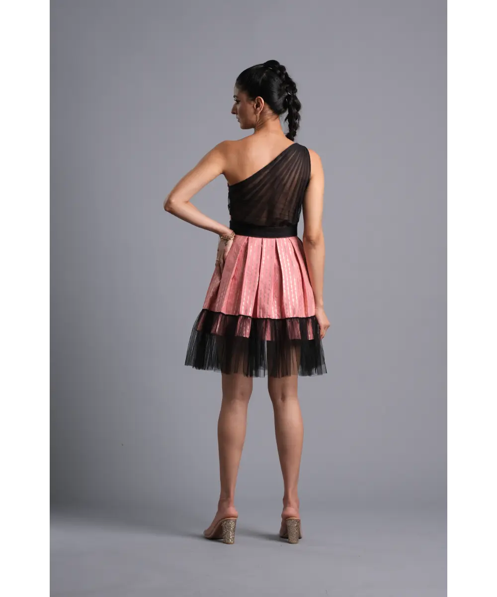 AASTHA SOOD - Rose pink Geometric Brocade Dress